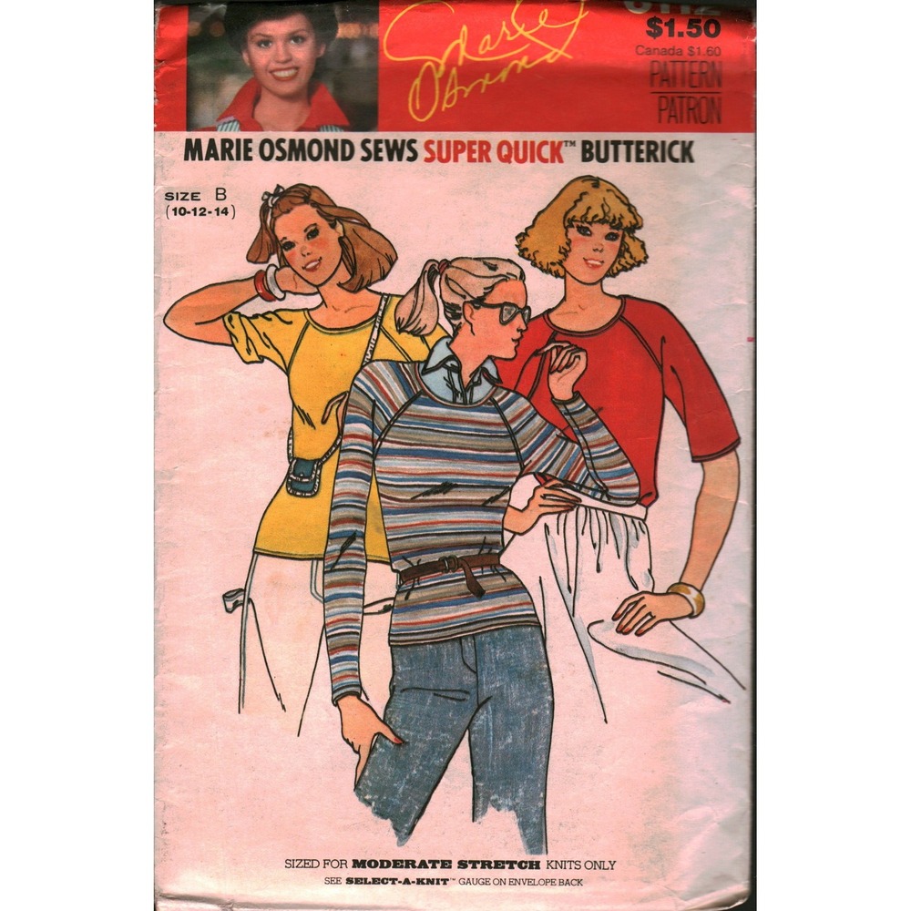 Vintage Marie Osmond Butterick 6112 Sewing Pattern Misses T-Shirt Size 10-14 70s